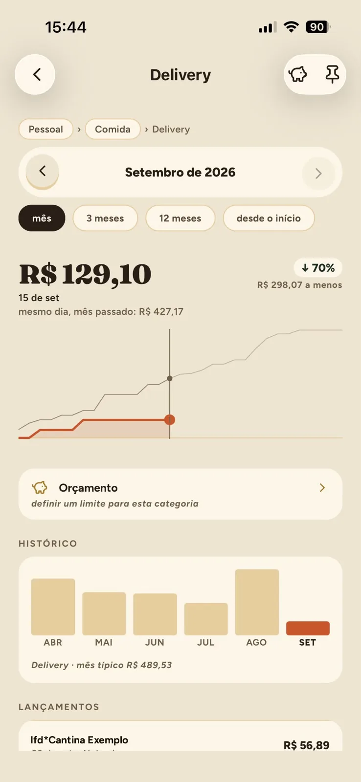 Detalhe da categoria Delivery no app mudda