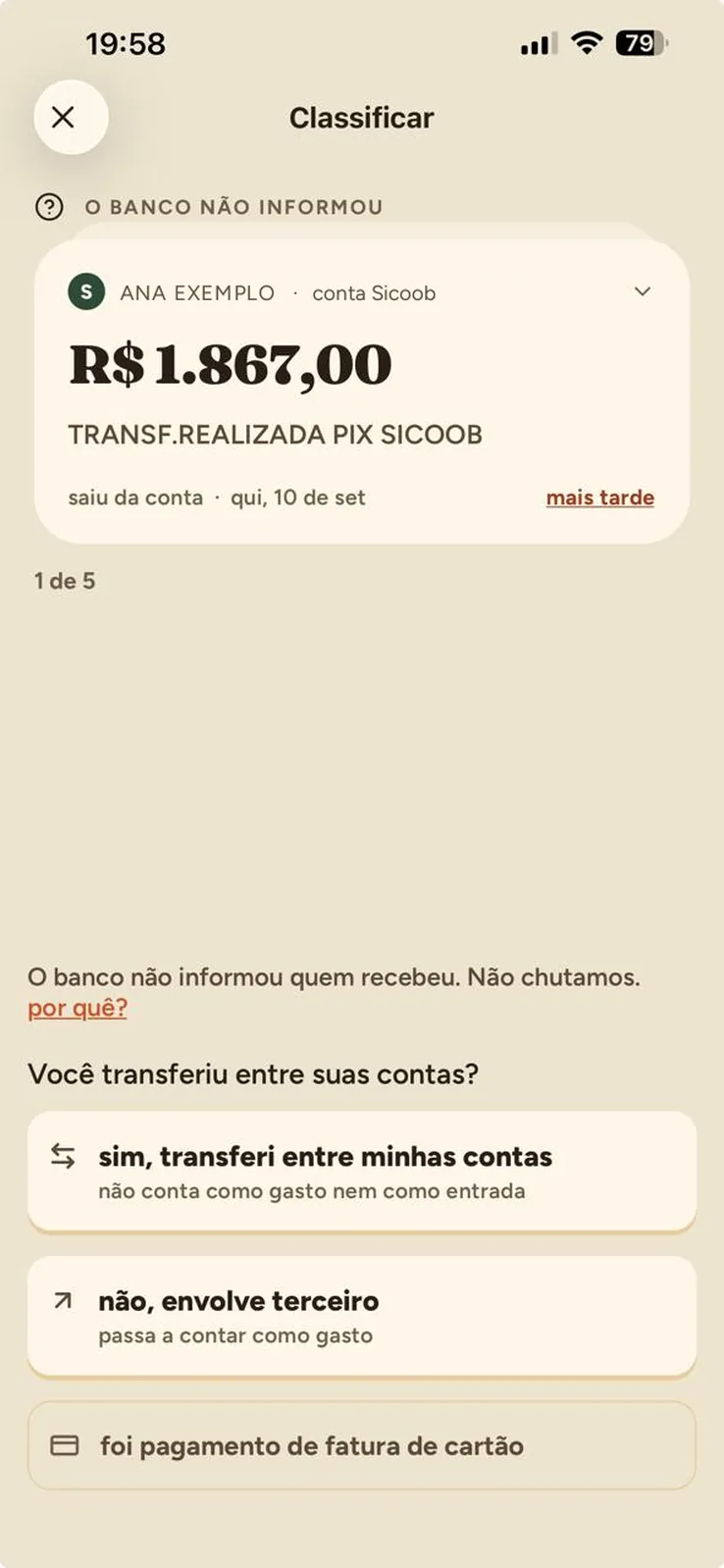 Pergunta sobre uma transferência no app mudda